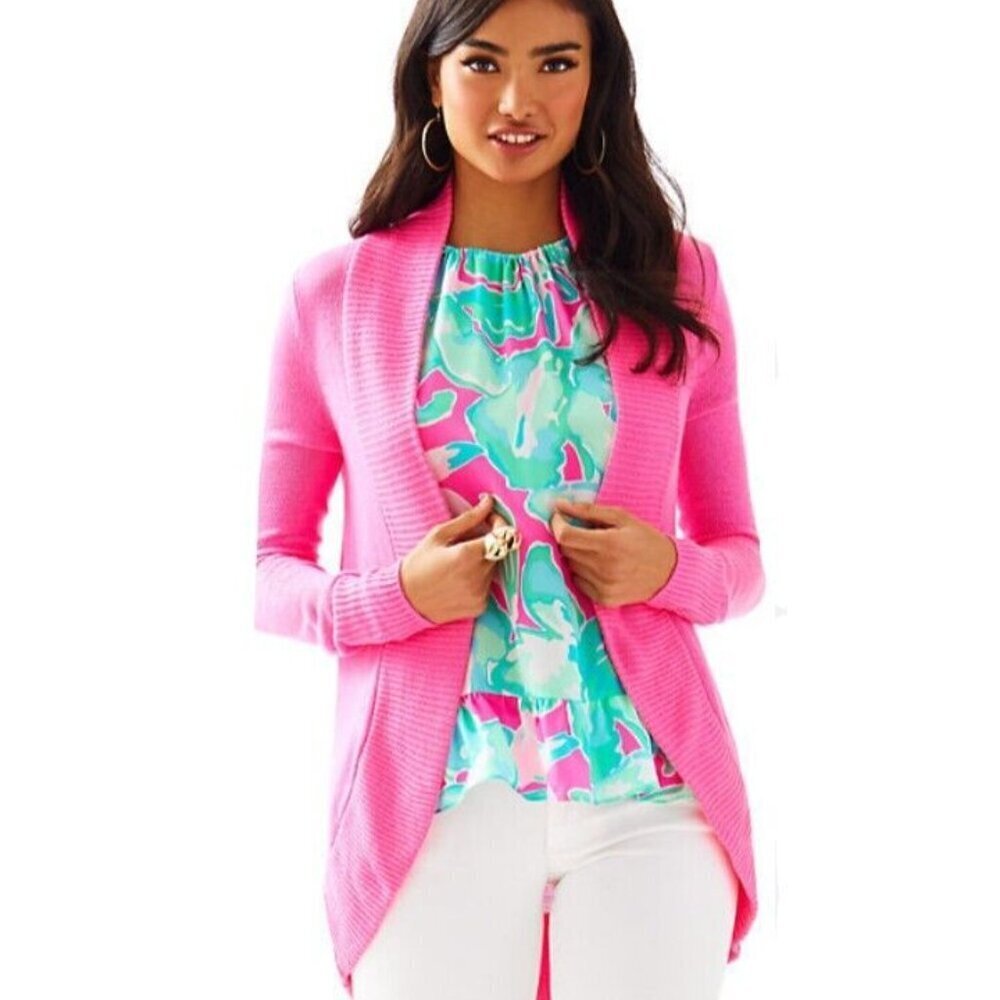 Lilly Pulitzer Amalie Open Cardigan Sweater Neon Pink XXS